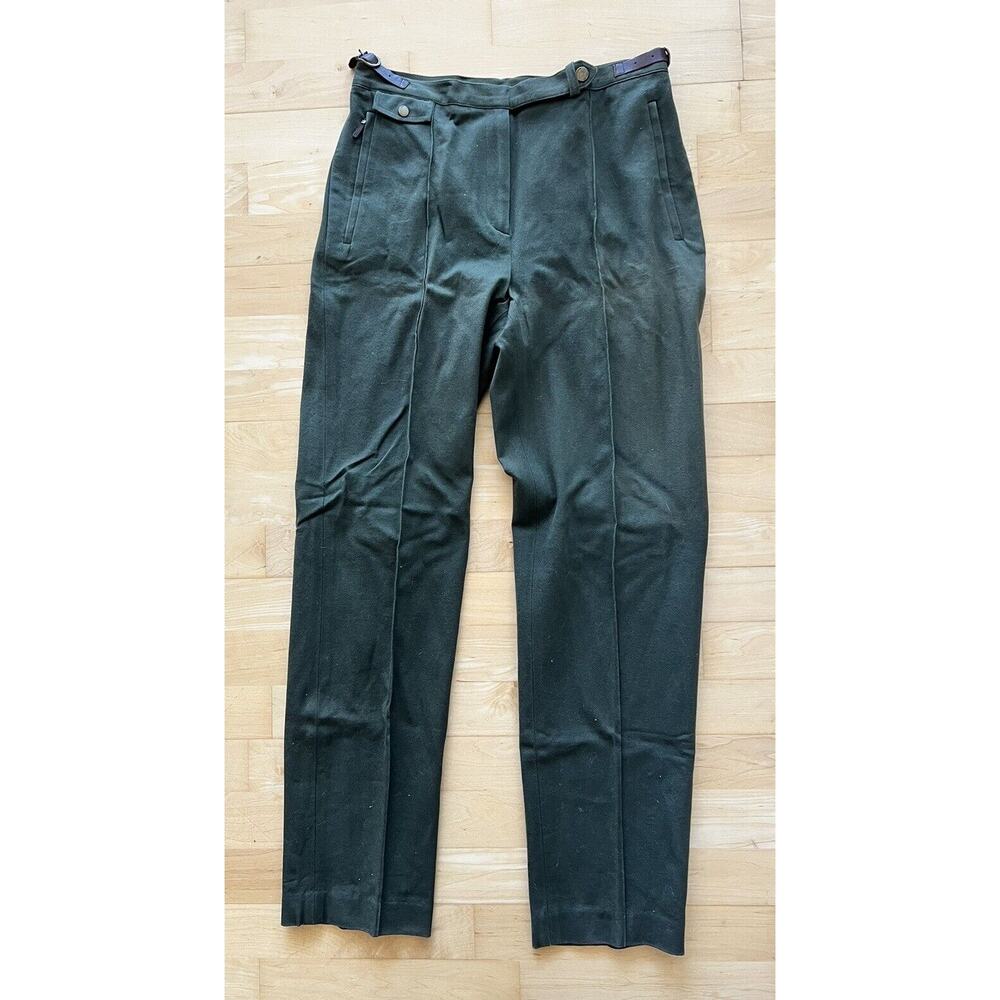 VTG Ralph Lauren High Rise Trouser Pants Size 6 Green Brown Leather Strap